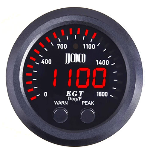 ZHSYMX Exhaust Gas Temperature EGT Gauge Kit 2‑1/16in 52mm Ultra Thin 0‑1800℉ Red LED with Sensor