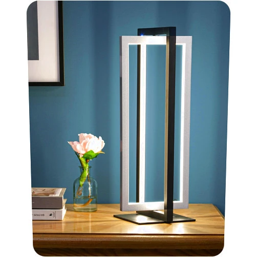 EDISHINE Modern LED Table Lamp, 750LM Stepless Dimmable Bedside Lamp, 3 Color Temperature, Switch Control Nightstand Lamp for Living Room Bedroom, Dual-Frame Rectangle, Angle Adjustable