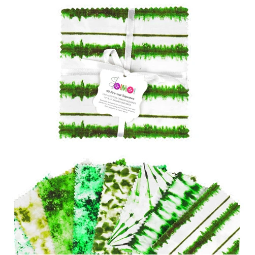 Soimoi Precut 10-inch Tie & Dye Prints Cotton Fabric Bundle Quilting Squares Charm Pack DIY Patchwork Sewing Craft- Green