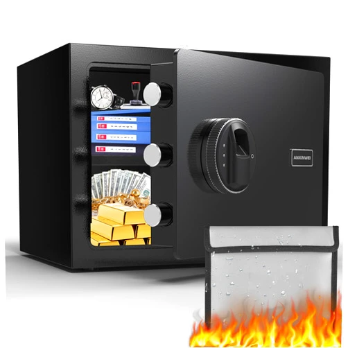 ANXINWEI Small Safe Box, Home safe for Money, Money Safe with Fireproof Waterproof Bag, 0.8 Cubic Biometric Safe, Fingerprint Safe, Small Fireproof Safe for Home