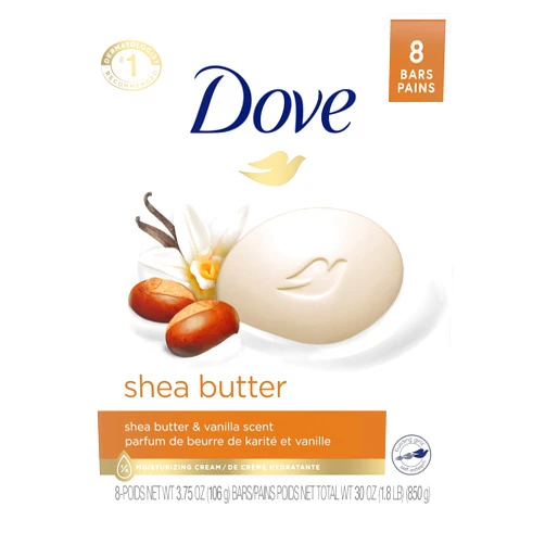 Dove Beauty Bar Gentle Skin Cleanser Shea Butter 8 Bars Moisturizing for Gentle Soft Skin Care More Moisturizing Than Bar Soap 3.75 oz