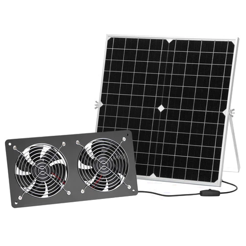Chaoos Solar Powered Fan, 20 W Solar Exhaust Fan Fan Kit, IP67 Waterproof Dual Fans with 13ft On/Off Cable, Cooling Ventilation for Greenhouse, Chicken Coop, Shed, Dog House, Outside
