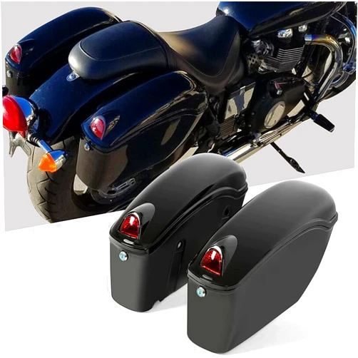 HECASA Universal Hard Saddle Bags Compatible with Yamaha Honda Cruiser Trunk Luggage with Lights Mount Bracket Motorcycle Black