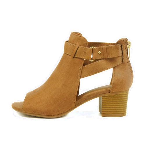 CITYCLASSIFIED Invest ~ Women's Cutout Side Strap Mid Black Chunky Heel Fashion Ankle Bootie