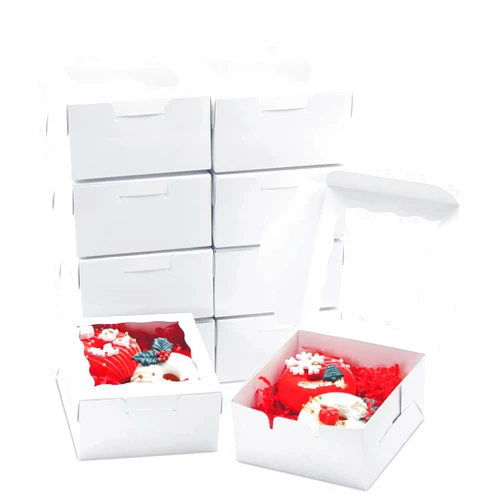 JOHOPACK 100 Pack 5x5x2.5 Inch Bakery Boxes Cookie Boxes with window Treat Box Chocolate Covered Strawberries Box for Macaroon Dessert Cupcake Pastry Muffins