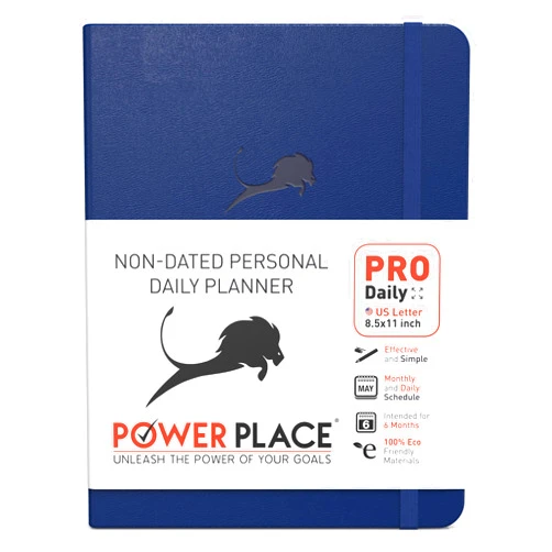 Power Place Day Planner - Professional Goal Planner, Calendar & Gratitude Journal to Increase Productivity, Time Management & Happiness - Vegan Leather Softcover, 24 Hourly, Undated 6 Months Work Planner