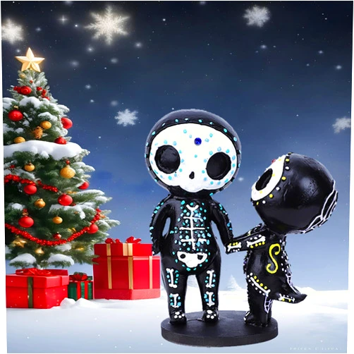 MBVBN Sugar Skull Couple Statue, Sugar Skull Figurine, Resin Crafts Cute Statue Skull - Resin Skull Statue Home Decor, Adorable Skull Sculpture Memorial Statue Halloween Skull Statues Gifts (H)