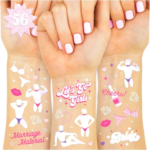 xo, Fetti Bachelorette Party Temporary Tattoos - 56 Iridescent Foil Styles | Male Dancer Stripper Bach Party Decoration, Bridesmaid Favor, Bride to Be Gift