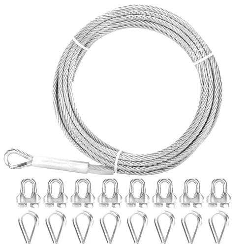 Mariocsa Thickened 1/4 Stainless Steel Cable, 50ft Wire Rope, 7X19 Strands Aircraft Cable, 6400lbs Breaking Strength, Zip Line with M8 Wire Rope Clip Clamp and Wire Rope Cable Thimbles