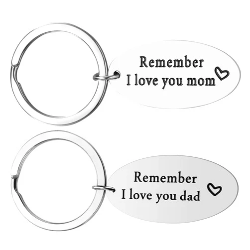 iWenSheng Parent Gifts from Daughter - Christmas Gifts for Parent, 2PCS Remember I Love You Mom Dad Keychain Set