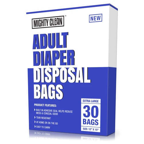 Mighty Clean Extra Large Adult Diaper Disposable Bags - 30 Bags | Leak-Proof, Odor Sealing, Tear Resistant | Discreet for Diapers, Incontinence Pads, Sanitary Product Disposal | Durable and Unscented