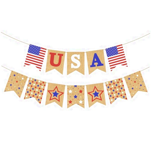 LIFEUNITE 4th of July Decoration USA Burlap Banner with Tassels, US American Independence Day Party Decor for Outside Outdoor Home