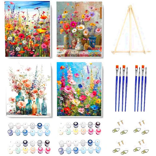 DYAIANGMU 4 Pack Flower Paint by Numbers Kit for Adults Beginner,Paint by Number Kits on Canvas for Adults Beginner,Digital Oil Painting Kits for Home Wall Decor 7.8X11.8 inch (with Frame)