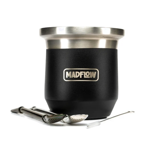 MADFLOW Yerba Mate Cup. Stainless Steel Mate Cup with 2 Bombillas. Double Wall Vacuum Insulated Yerba Mate Gourd. Unique Mate Cup And Bombilla Set