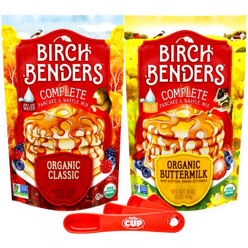 By The Cup Birch Benders Organic Classic and Organic Buttermilk Pancake & Waffle Mix (Pack of 2) with By The Cup Swivel Spoons