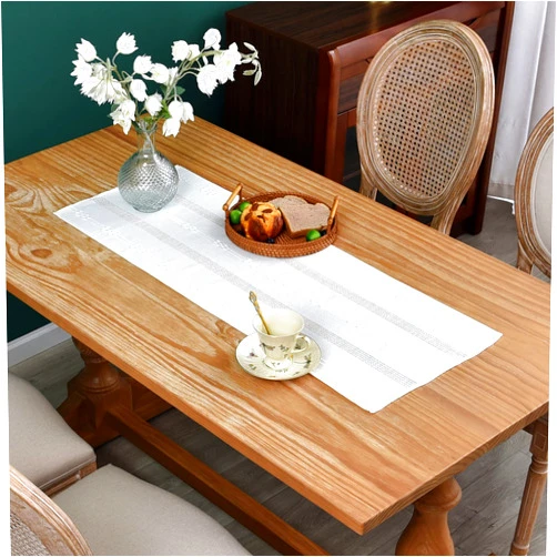 NEWISHER Farmhouse Braided Striped Linen Table Runner Rustic Hollow Woven Embroidered Boho Rectangle Table Runners for Dining Table Dresser Decor 13x36inch