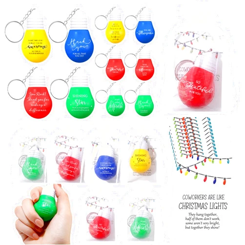 Landical 20 Set Christmas Appreciation Gift for Coworker Bulk Light Bulb Stress Ball Keychain Employee Christmas Gift for Staff Team (10 Styles)