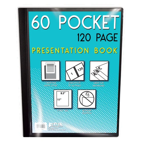 Better Office Products 60 Pocket Bound Black Presentation Book, with Clear View Front Cover, 120 Sheet Protector Pages, 8.5