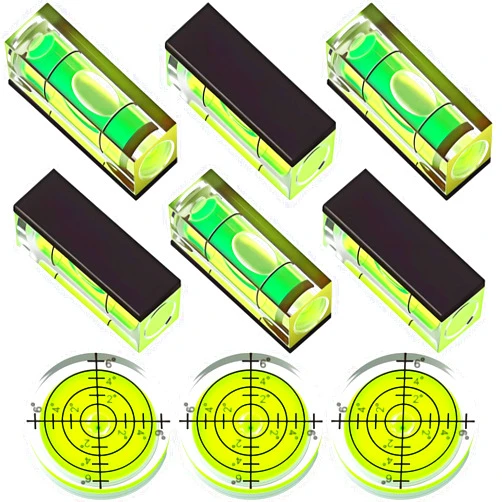 Dreyoo 9 Pcs Small Bubble Spirit Level, Mini Magnetic Square Drill Bubble Levels, Circular Spirit Measuring Tool for Leveling Phonograph, Camera, Turntable, Tripod, Frame, Drill, 10x10x29mm, 32x7mm