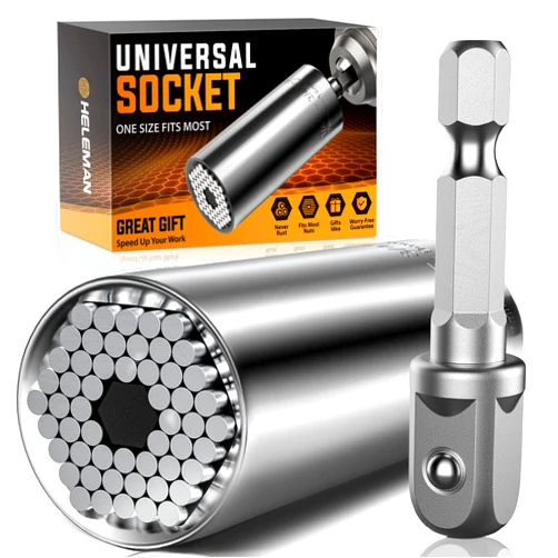 HELEMAN Stocking Stuffers for Mens Gift Christmas Super Universal Socket Tools Gifts for Men: Socket Set with Power Drill Adapter(7-19 MM) Cool Stuff Gadgets for Women Birthday Gift for Dad Husband Adults