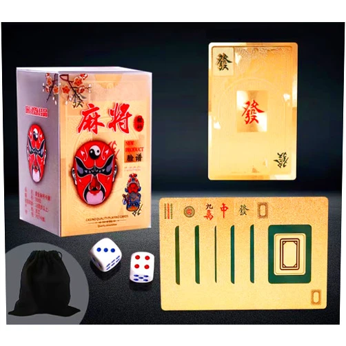 TantoyLeyuan Mahjong Cards Golden Playing Cards Chinese Mah Jongg 2024 American Handheld Majhong Games PVC Waterproof Durable Portable Poker Cards Set with 2 Dices & Chips and Instructions 150-Card