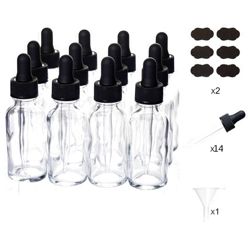 AZZUTORK Auropack 30ml (1oz) Clear Boston Round Bottle with Glass Eye Dropper, Pack of 12