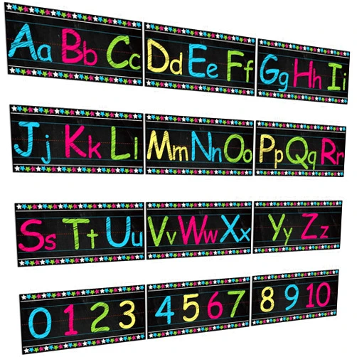 Outus Alphabet Bulletin Board Strips Set Alphabet Wall Strip Number Bulletin Board Strips ABC and Numbers 0 to 10 Border for Pre School, Kindergarten Classroom Playroom Bedroom, 12 x 6.2 Inches