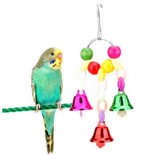 Hypeety Birds Cage Accessory Parrot Macaw Chew Bell Toys Colorful Swing Hanging Toy (B)