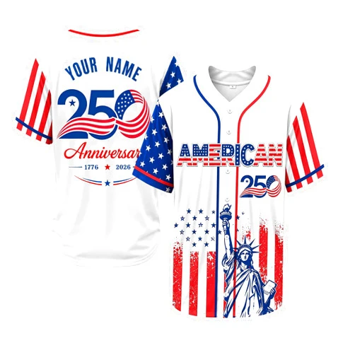 Generic Custom American 250th Anniversary Baseball Jersey, Personalized Name USA Patriotic Freedom Graphic Shirt