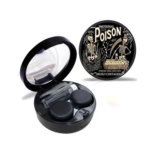 RETUIOS Two skeletons Contact Case Personalized Contact Box Travel Kit Portable Customized Contact Case with Mirror Tweezers Remover Tool Solution Bottle, Small, Black