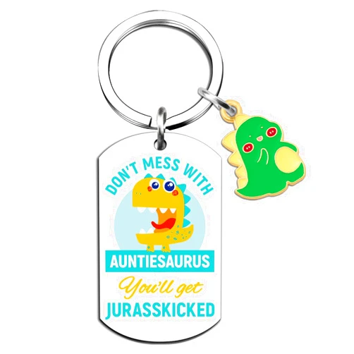 Lelekdo Auntie Gift for Mothers Day from Niece Aunt Valentines Day Gift for Aunt Funny Aunt Gifts from Nephew Cool Aunt Club Keychain Funny Birthday Thank You Gifts for Auntie Dinosaur Keychain