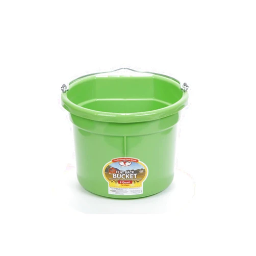 Little Giant® Flat Back Plastic Animal Feed Bucket | Animal Feed Bucket with Metal Handle | Horse Feed & Water Bucket | 8 Quarts | Lime Green
