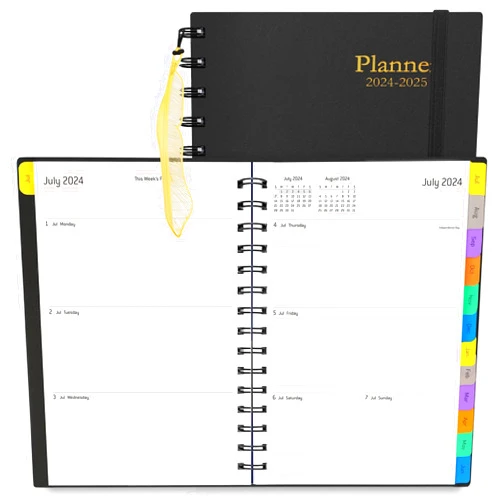 Winkooy Daily Planner 2024-2025 - 18 Month Planner with Tabs, Calendar Yearly Monthly Weekly Spiral Time Management Planner, July 2024 - December 2025, Flexible Cover, 100GSM Thick Paper, A5 Size, Black