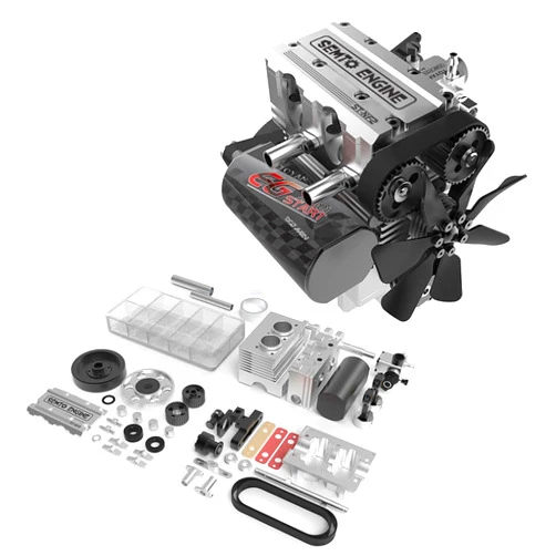 Helixsun SEMTO Engine ST-NF2 DIY Mini Metal Engine Kit,7.0cc Mini Inline Double-Cylinder Four-Stroke Air-Cooled Nitro Interal Combustion Engine Model Kit,Physics Teaching Experiment(Silver)