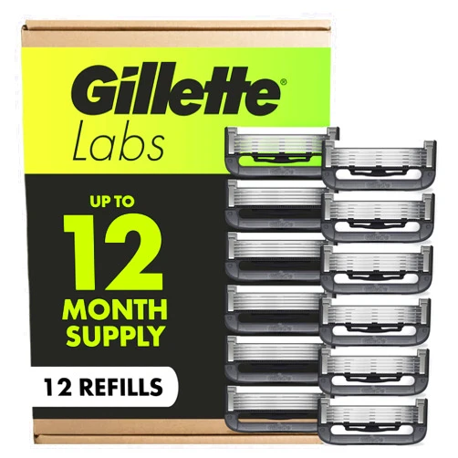 GilletteLabs Razor Blade Refills, 12ct Razor Cartridges, Razor Refills for Men Compatible with GilletteLabs Exfoliating Bar Razor and Heated Razor