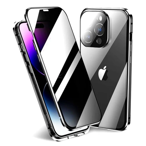 Disonbeir Lockable Case for iPhone 15 Pro,Strong Magnetic adsorption+Safety Lock Camera Lens Protector Magnetic Adsorption Double Sided Case (iPhone15Pro, Gray)