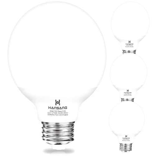 hansang G25 LED Globe Light Bulbs, Bathroom Vanity Light Bulbs E26 Base Warm White 2700K for Bedroom Makeup Mirror Lights, 60W Equivalent(5W), 500LM Non-dimmable,4Pack
