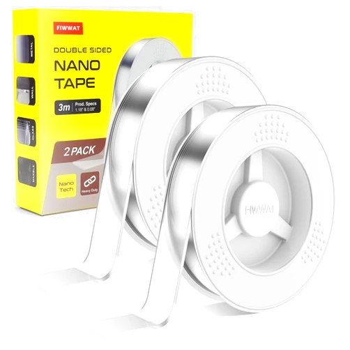 FIWWAT 2 Pack Double Sided Tape Heavy Duty, Extra Large Clear Mounting Tape, Strong Removable No Residue, Reusable Double Nano Tape for Walls, Photos, Poster, Carpet, Home Office Decor, 10FT