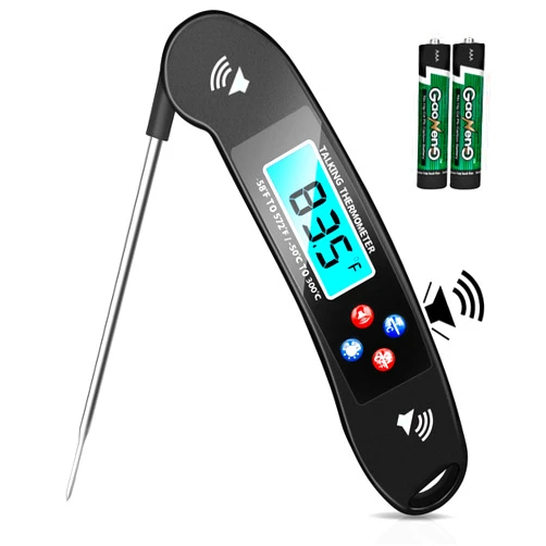 Awaiymi Digital Talking Thermometer for The Blind, Waterproof Instant Read Food Thermometer with Talking Function & Backlight, Meat Thermometer with Probe for Cooking and Grilling, and More