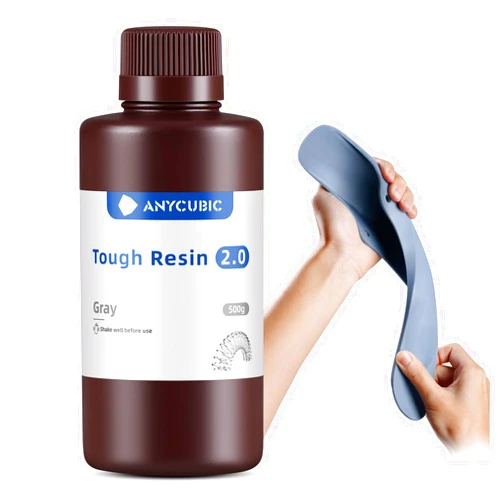 ANYCUBIC Tough Resin 2.0, 3D Printer Resin with Upgraded High Toughness and High Precision, 365-405nm Fast Curing 3D Resin for 4K 8K LCD/DLP/SLA 3D Printing (Grey, 500g)