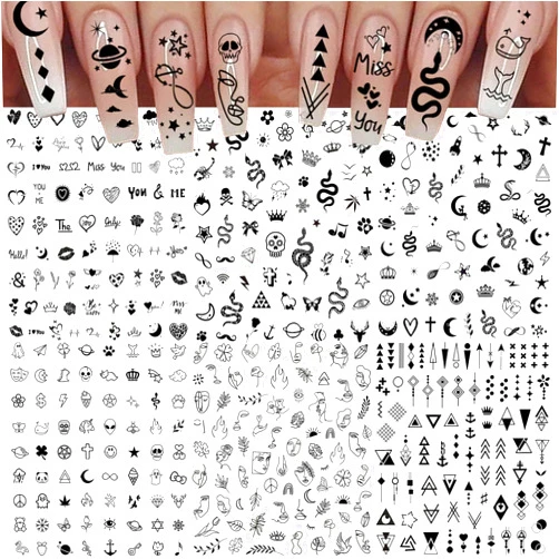 Bilizar 6 Sheets Self-Adhesive Snake Heart Moon Star Nail Art Sticker Decals, Abstract Lady Face Nail Stickers for Women DIY Manicure Decorations, Geometric Triangle Arrow Nail Decals Accessories Tip