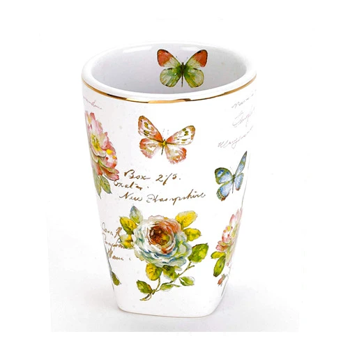 Avanti Linens - Tumbler, Decorative Countertop Cup, Floral Design (Butterfly Garden Collection),White