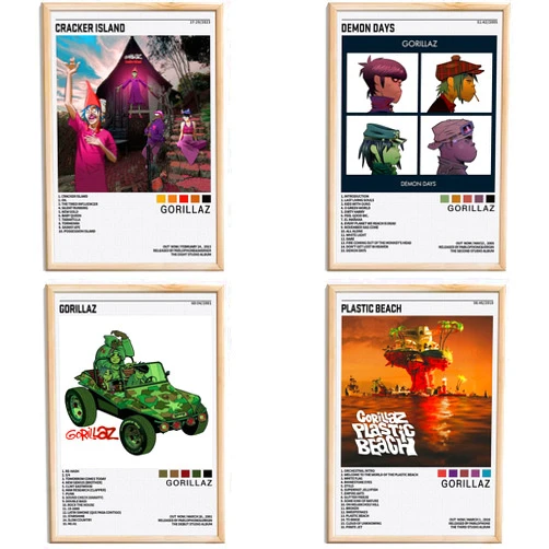 Hvsaio Gorillaz Posters Music Album Cover Posters HD Prints Canvas Wall Art Room Aesthetic Pictures Set of 4 for Living Room Bedroom Music Classroom Posters Girls Wall Decor Art 8x12 inch Unframed
