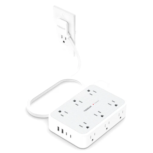 TESSAN Extension Cord 10 ft Surge Protector Power Strip, 12 Outlet Extender with 4 USB (2 USB C), 1800 Joules Protection, Flat Plug, Flat Extension Cord with Multiple Outlets, for Home, Office, Dorm