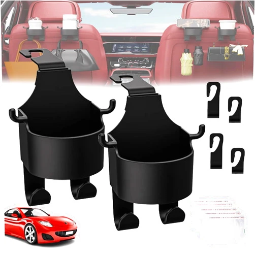 YCQPET Multifunctional Hook for Car Seat Back,3 in 1 Car Seat Headrest Cup Holder with Hooks,Universal Car Back Hanging Mount Cup Storage for Handbag, Clothes, Key (2PCS)