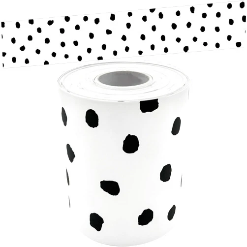 Teacher Created Resources Black Painted Dots on White Straight Rolled Border Trim (TCR8910)