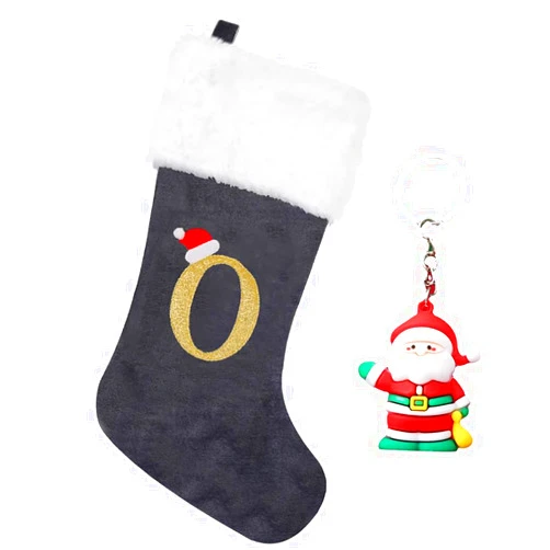 ZGCYSMHT Personalized Initials Christmas Stockings 18 Inches Family Embroidered Initial Christmas Stockings Fireplace Hanging for Holiday Xmas Party Decor（Gray O）