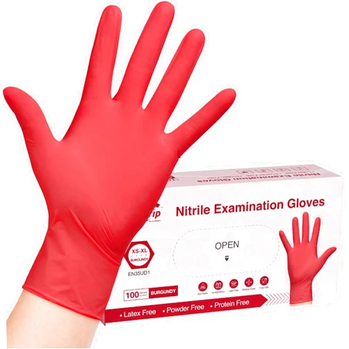 SwiftGrip Disposable Nitrile Exam Gloves, Large, Box of 100, Burgundy, Latex-Free, Powder-Free, 3mil, Medical Grade, Food Safe, Non Sterile