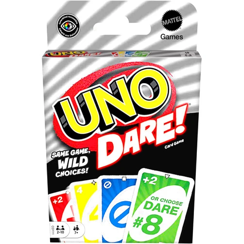Mattel Games UNO Dare Card Game for Family Night Featuring Challenging and Silly Dares from 3 Different Categories
