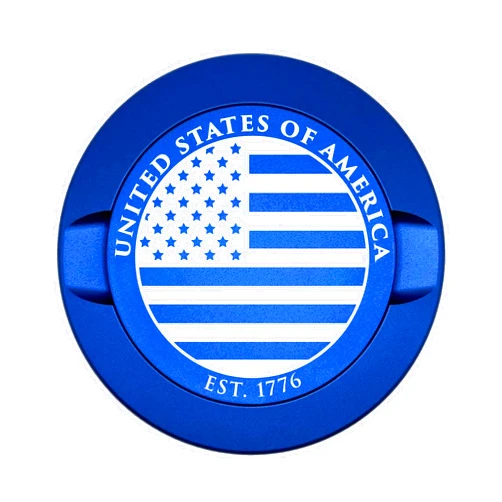 Military Veteran Products Metal Container for Zyn | Metal Snus Can | Engraved Round American Flag–Patriotic Design | Blue Metal Zyn Can